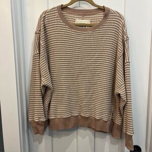 AMERICAN EAGLE AE BIG HUG WAFFLE CREW NECK SWEATSHIRT OVERSIZED CREAM TAN SZ S